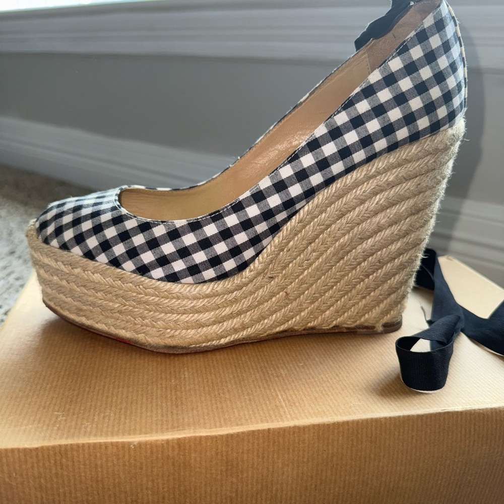 Christian Louboutin Black and White Checkered Wedges